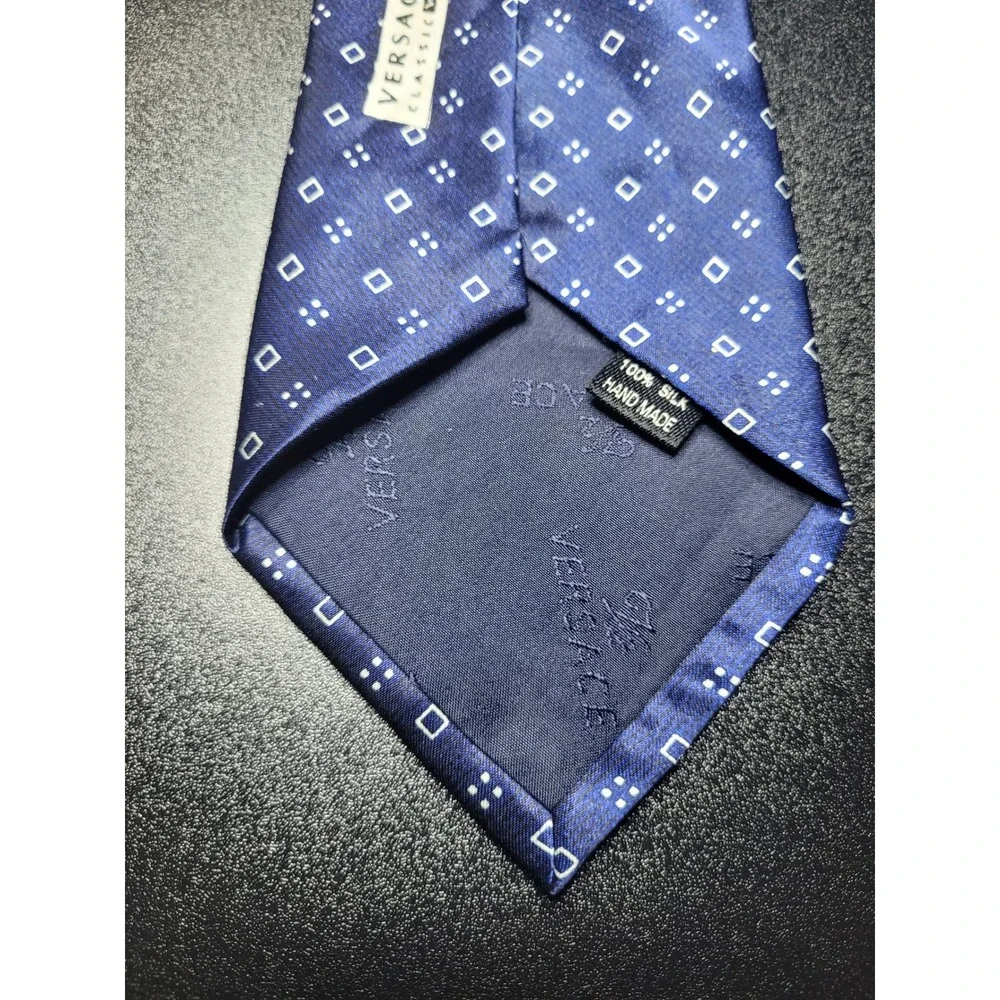 Versace Men's Necktie Navy Blue Geometric Silk 3.75